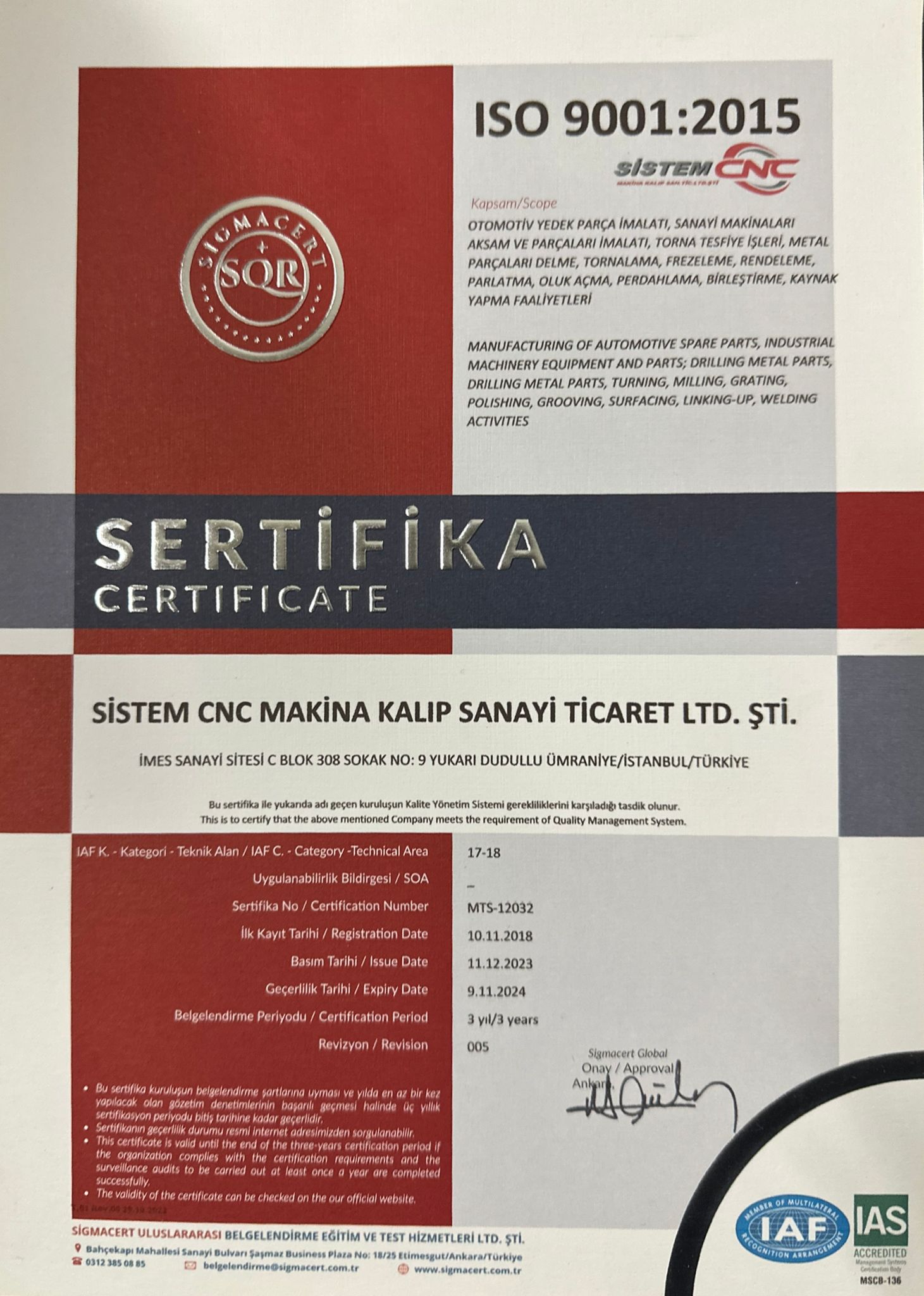 ISO 9001 Sertifikası